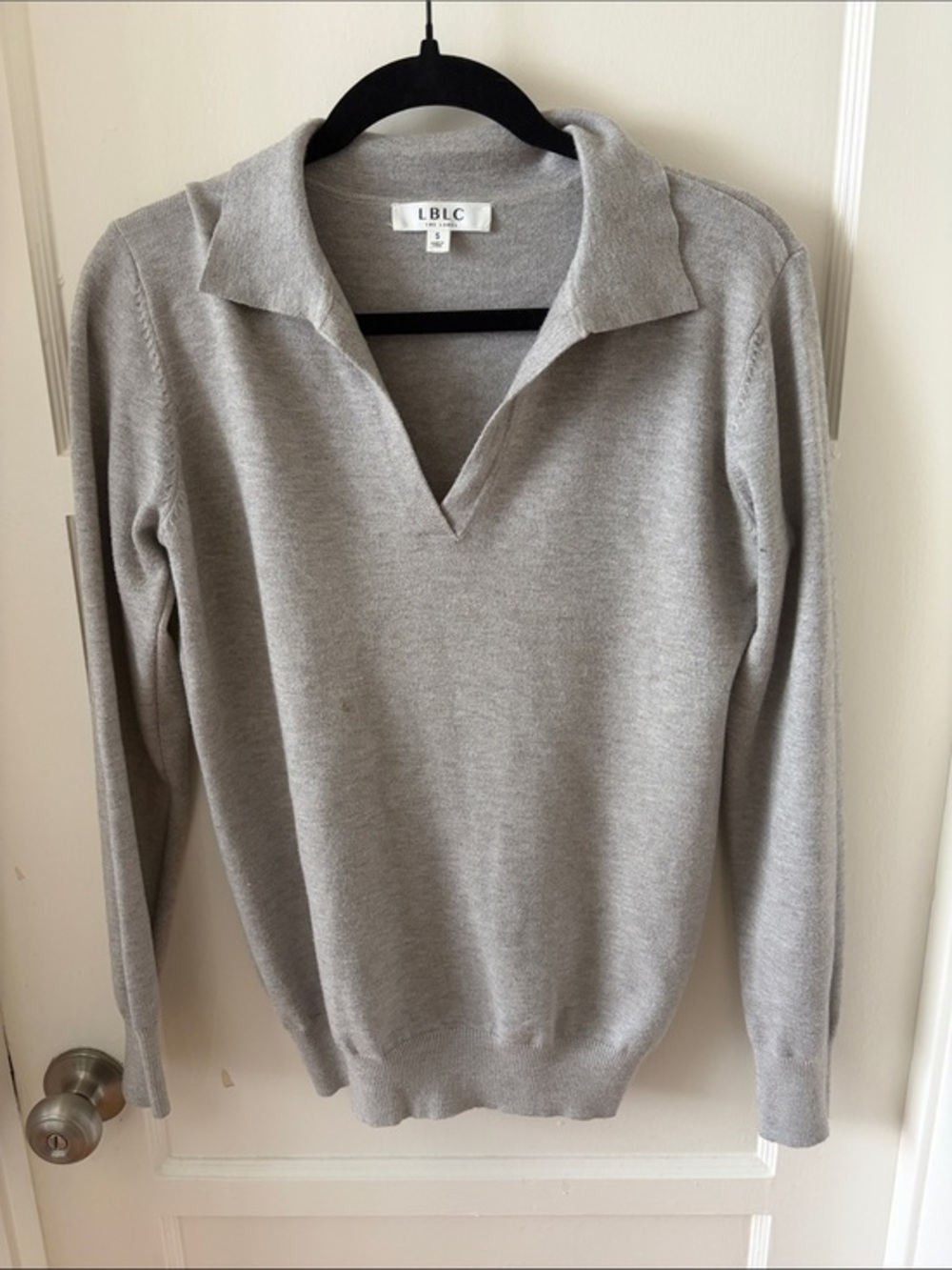 LBLC Light Grey Collared V-Neck Knit Sweater